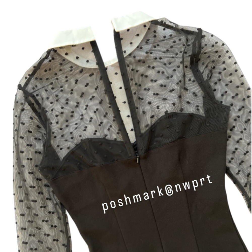 FLEUR DU MAL Polka Dot Tulle Mesh Collar Bodysuit Sheer Black White XS - Picture 9 of 14